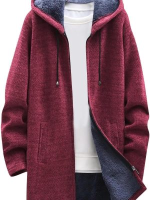 Men Coats Fall Winter Sweater Jackets Casual Knitted Cardigan Fleece Lined Full Zip Hooded Coat Long Jacket