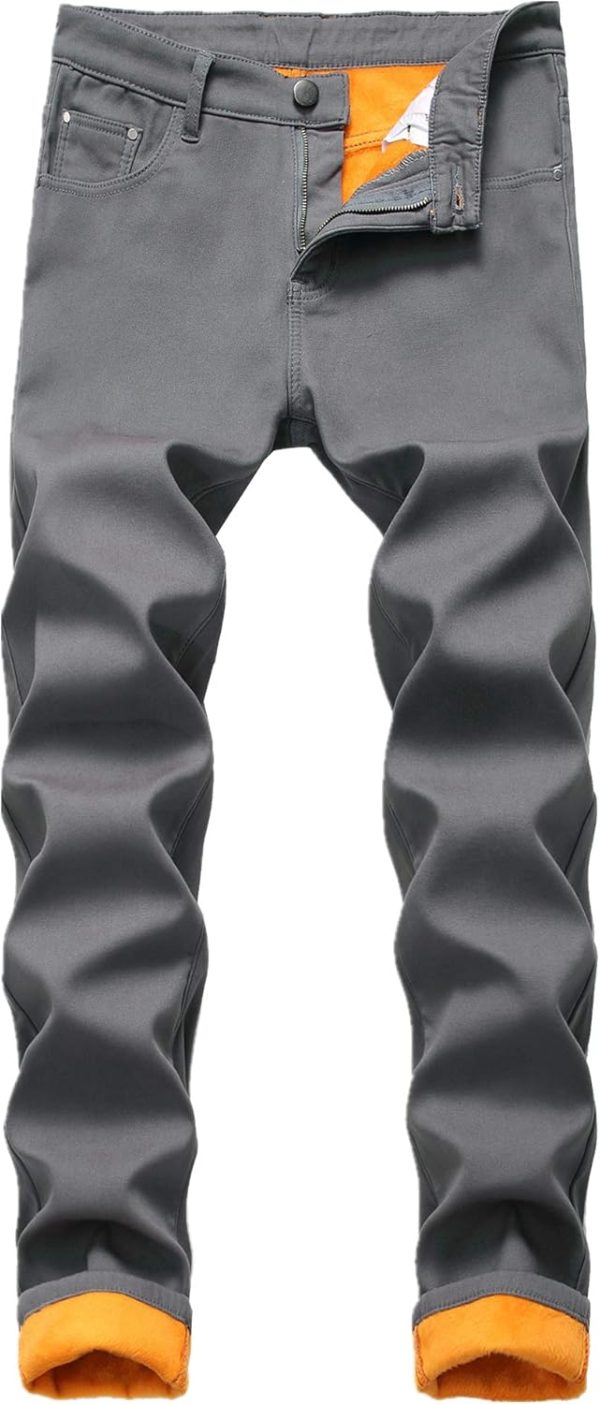 Men Thermal Fleece Lined Jeans Winter  Thicken Stretch Warm Denim Pants