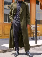 Men Full Length Trench Coat ed Lapel Long Jacket Double Breasted Classic Winter Overcoat