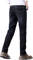 Men Fleece Lined Jeans Straight Leg Stretch Winter Warm Denim Pants