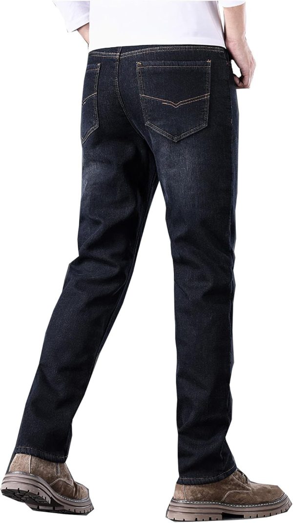 Men Fleece Lined Jeans Straight Leg Stretch Winter Warm Denim Pants