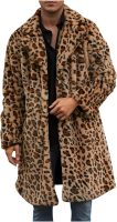 Leopard Print Faux Fur Coat Men Fuzzy Fleece Cardigan Winter Open Front Jacket Warm Overcoat Plus Size Outwear