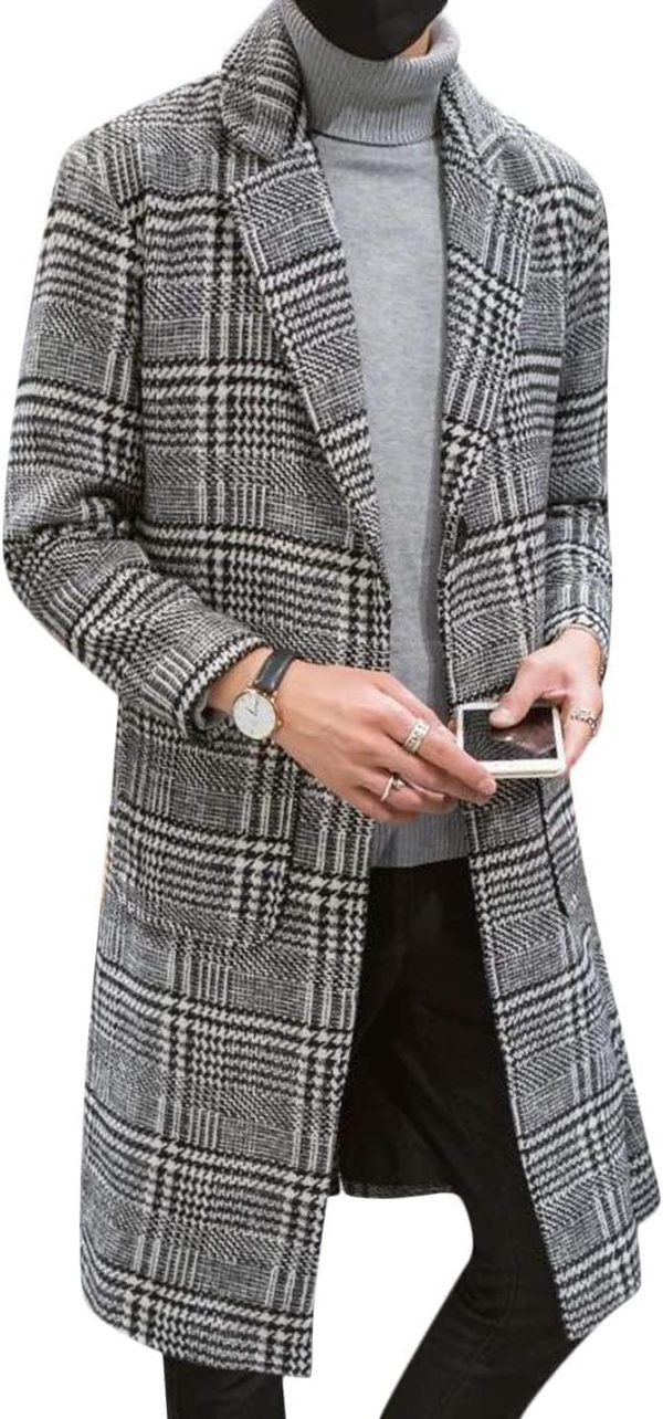 Men Wool Blend Pea Coat  Single Breasted Overcoat Warm Winter Trench Coat