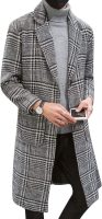 Men Wool Blend Pea Coat  Single Breasted Overcoat Warm Winter Trench Coat