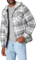 Men Long Sleeve Quilted Lined Flannel Shirt Jacket with Hood