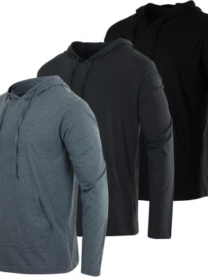 3 Pack: Men Cotton Lightweight Casual Pullover Drawstring Hoodie With Pocket (Available In Big & Tall)