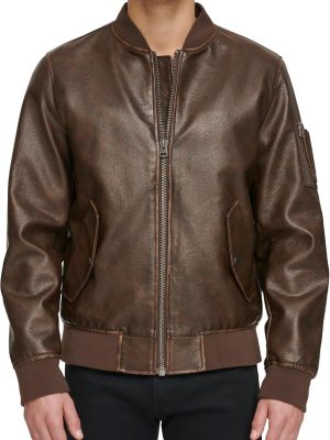 Men Faux Leather Varsity Bomber Jacket