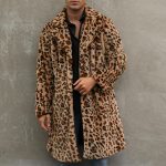 Leopard Print Faux Fur Coat Men Fuzzy Fleece Cardigan Winter Open Front Jacket Warm Overcoat Plus Size Outwear