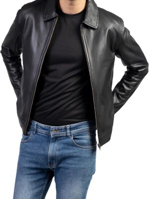 Polo Collar Premium Leather Jacket Men - Old School Classic Style Everyday Wear Real Lambskin Mens Leather Jacket